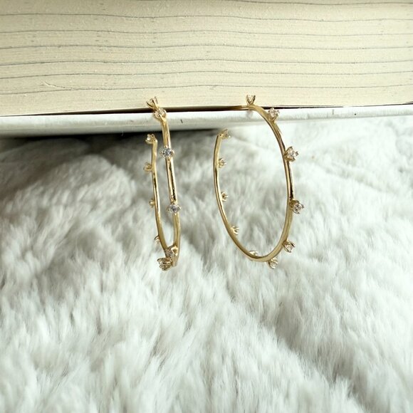 Adornmonde Moss Hoop Earrings_14K gold plated sterling silver, Clear crystal - Picture 3 of 13